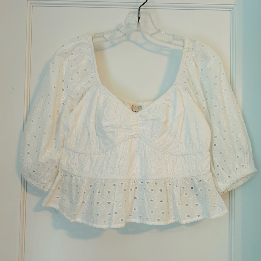 A New Day White Eyelet crop top blouse